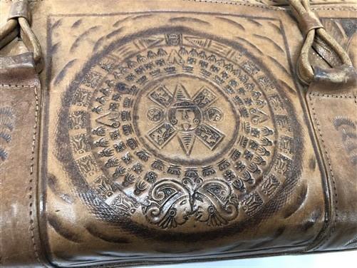 leather bag - Mexican Aztec Sun Calendar Hand Tooled Leather Purse Handbag Satchel Vintage Bag by The Old Grainery (aztec,...