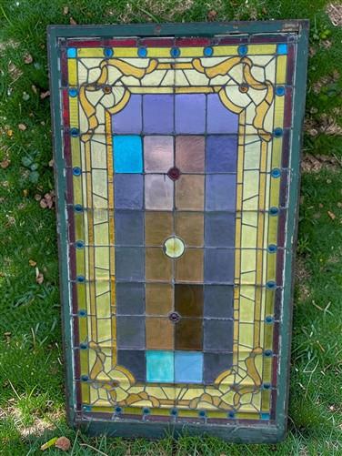 Antique Stained Glass Window, Panel Architectural Salvage Victorian Art Glass, A