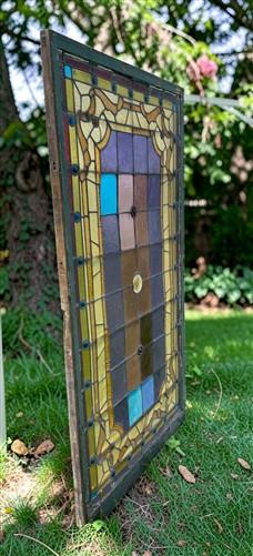 Antique Stained Glass Window, Panel Architectural Salvage Victorian Art Glass, A