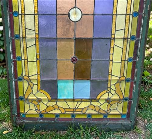 Antique Stained Glass Window, Panel Architectural Salvage Victorian Art Glass, A