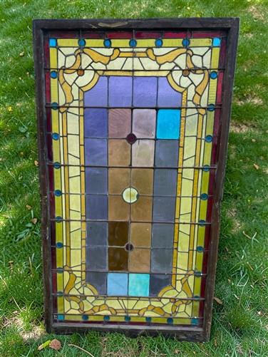 Antique Stained Glass Window, Panel Architectural Salvage Victorian Art Glass, A