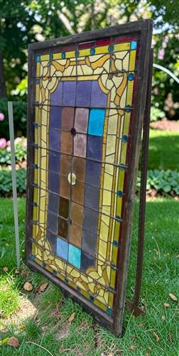 Antique Stained Glass Window, Panel Architectural Salvage Victorian Art Glass, A