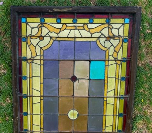 Antique Stained Glass Window, Panel Architectural Salvage Victorian Art Glass, A