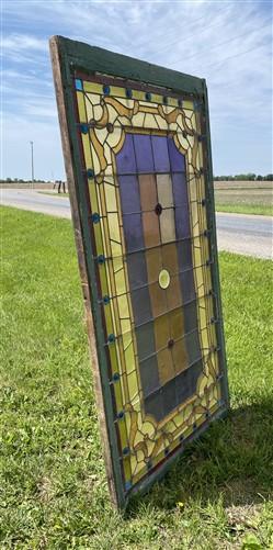 Antique Stained Glass Window, Panel Architectural Salvage Victorian Art Glass, B