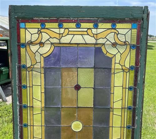 Antique Stained Glass Window, Panel Architectural Salvage Victorian Art Glass, B