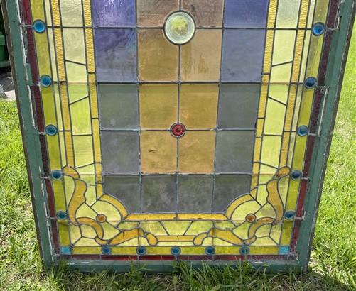 Antique Stained Glass Window, Panel Architectural Salvage Victorian Art Glass, B
