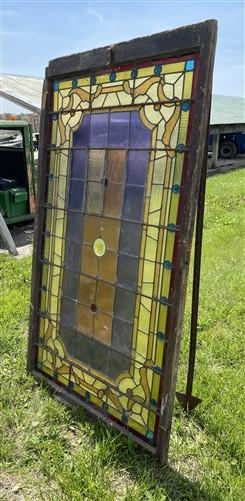 Antique Stained Glass Window, Panel Architectural Salvage Victorian Art Glass, B