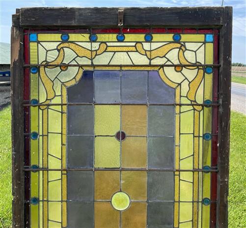 Antique Stained Glass Window, Panel Architectural Salvage Victorian Art Glass, B