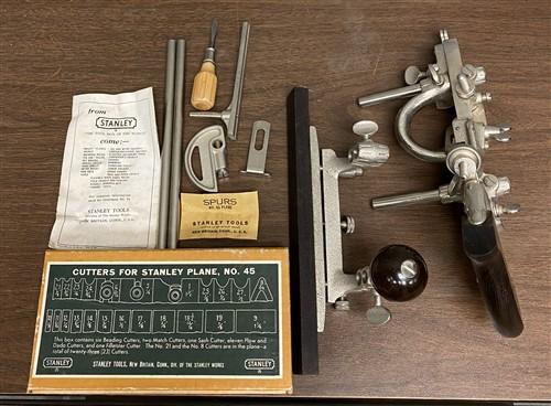 Wood Plane - Stanely No. 45 Combination Plane with Original Box and 23 Cutters, Vintage Tool by The Old Grainery