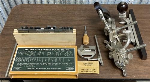 Wood Plane - Stanely No. 45 Combination Plane with Original Box and 23 Cutters, Vintage Tool by The Old Grainery