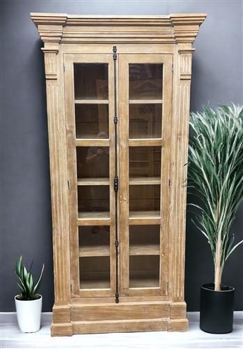 Library Bookcase, 2 Door Natural Display Case, Showcase, Kitchen Cabinet, E