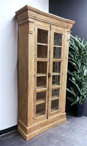 Library Bookcase, 2 Door Natural Display Case, Showcase, Kitchen Cabinet, E