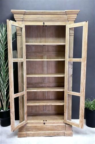 Library Bookcase, 2 Door Natural Display Case, Showcase, Kitchen Cabinet, E