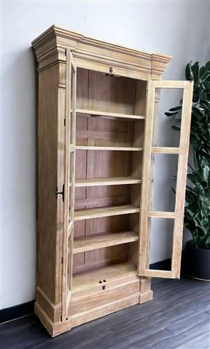 Library Bookcase, 2 Door Natural Display Case, Showcase, Kitchen Cabinet, E