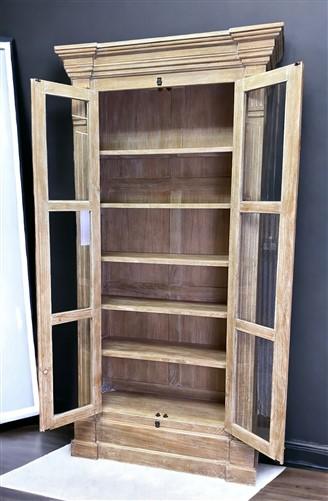 Library Bookcase, 2 Door Natural Display Case, Showcase, Kitchen Cabinet, E