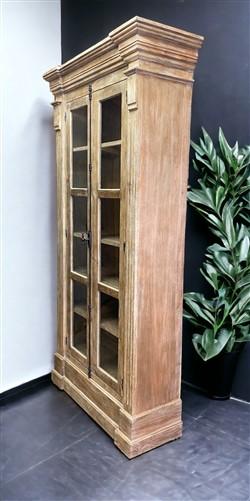 Library Bookcase, 2 Door Natural Display Case, Showcase, Kitchen Cabinet, E