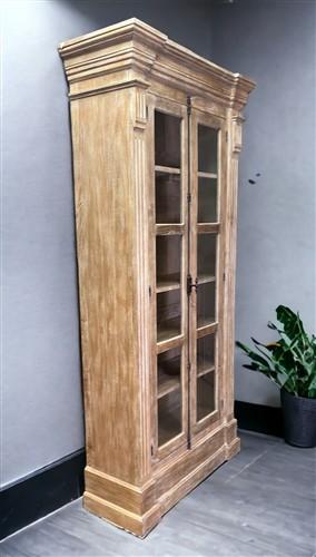 Library Bookcase, 2 Door Natural Display Case, Showcase, Kitchen Cabinet, E