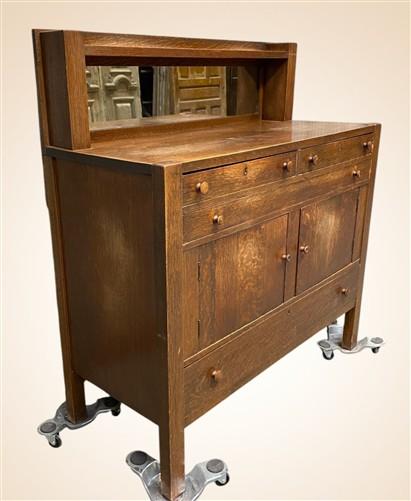 Mission Oak Sideboard Buffet, Vintage Cabinet with Mirror, Arts & Crafts Server