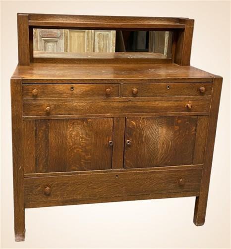 Mission Oak Sideboard Buffet, Vintage Cabinet with Mirror, Arts & Crafts Server