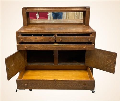 Mission Oak Sideboard Buffet, Vintage Cabinet with Mirror, Arts & Crafts Server