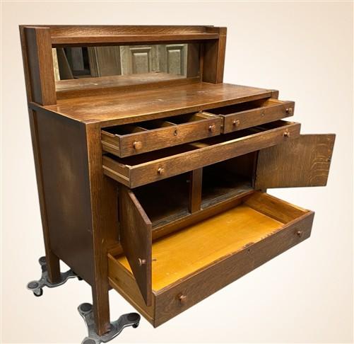Mission Oak Sideboard Buffet, Vintage Cabinet with Mirror, Arts & Crafts Server