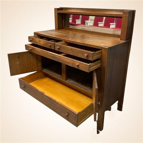 Mission Oak Sideboard Buffet, Vintage Cabinet with Mirror, Arts & Crafts Server