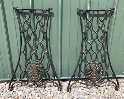 2 Treadle Sewing Machine Cast Iron Base Legs, Ends Industrial Age Table Singer O