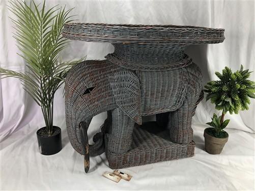Wicker Elephant End Side Table, Vintage Braided Rattan Plant Stand Boho Chic A