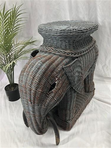 Wicker Elephant End Side Table, Vintage Braided Rattan Plant Stand Boho Chic A