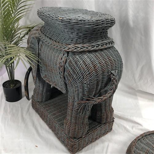 Wicker Elephant End Side Table, Vintage Braided Rattan Plant Stand Boho Chic A