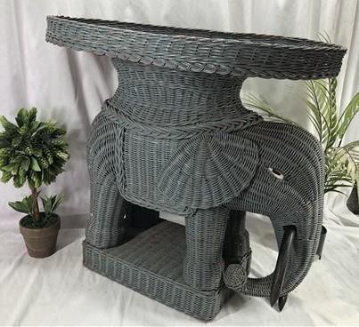 Wicker Elephant End Side Table, Vintage Braided Rattan Plant Stand Boho Chic B