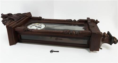 Ornate Wall Clock, Antique Hanging Vienna Regulator Style Timepiece w/Key