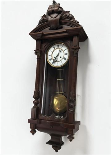 Ornate Wall Clock, Antique Hanging Vienna Regulator Style Timepiece w/Key