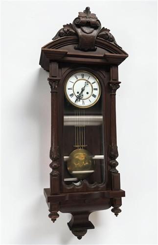 Ornate Wall Clock, Antique Hanging Vienna Regulator Style Timepiece w/Key