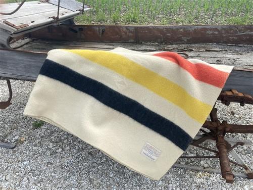 1960s Polar Star Blanket, Vintage JcPenney 100% Wool Golden Dawn 4 Stripe Cover