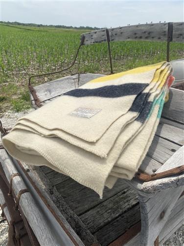 1960s Polar Star Blanket, Vintage JcPenney 100% Wool Golden Dawn 4 Stripe Cover