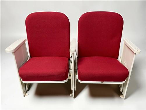 2 Theater Seats, Vintage Red Upholstered Tip-Up Cinema Auditorium Seating, A49