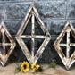 Set 3 Diamond Wood Window Frames, Distressed Farmhouse Decor, Antique Inspired C