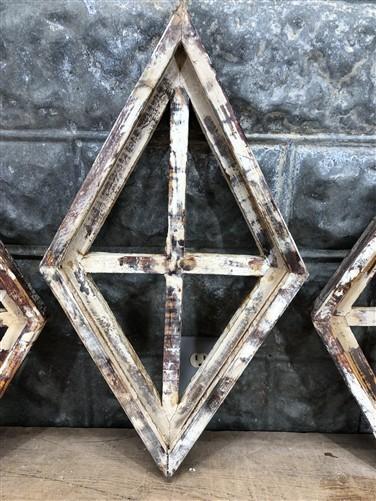 Set 3 Diamond Wood Window Frames, Distressed Farmhouse Decor, Antique Inspired C