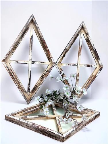 Set 3 Diamond Wood Window Frames, Distressed Farmhouse Decor, Antique Inspired A