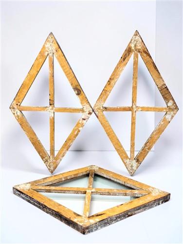 Set 3 Diamond Wood Window Frames, Distressed Farmhouse Decor, Antique Inspired A