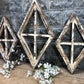 Set 3 Diamond Wood Window Frames, Distressed Farmhouse Decor, Antique Inspired B