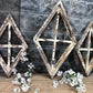 Set 3 Diamond Wood Window Frames, Distressed Farmhouse Decor, Antique Inspired B