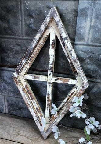 Set 3 Diamond Wood Window Frames, Distressed Farmhouse Decor, Antique Inspired B