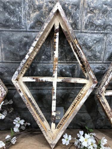 Set 3 Diamond Wood Window Frames, Distressed Farmhouse Decor, Antique Inspired B