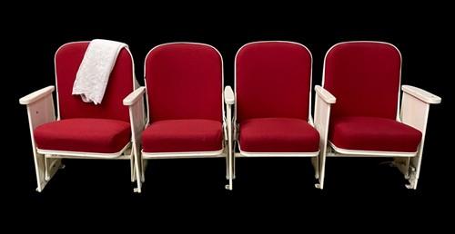 4 Theater Seats, Vintage Red Upholstered Tip-Up Cinema Auditorium Seating, A53