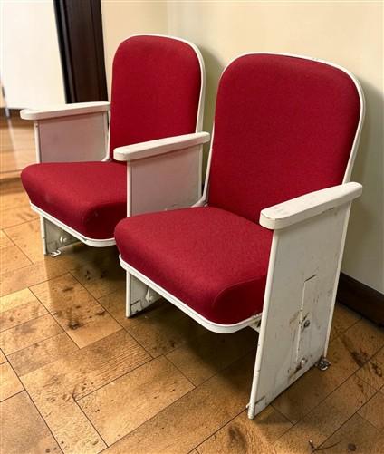 2 Theater Seats, Vintage Red Upholstered Tip-Up Cinema Auditorium Seating, A55