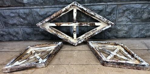 Set 3 Diamond Wood Window Frames, Distressed Farmhouse Decor, Antique Inspired D