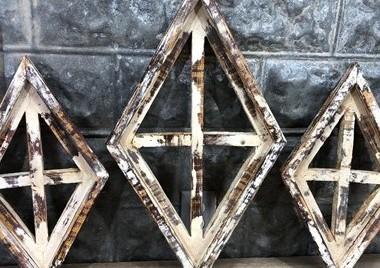 Set 3 Diamond Wood Window Frames, Distressed Farmhouse Decor, Antique Inspired D