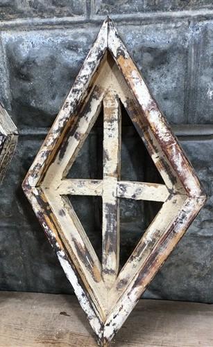 Set 3 Diamond Wood Window Frames, Distressed Farmhouse Decor, Antique Inspired D